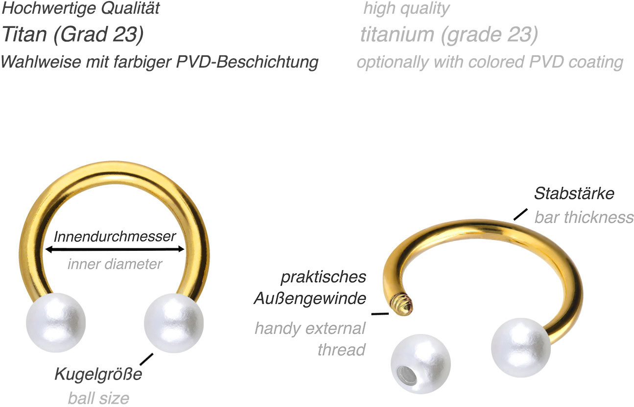 Titan Hufeisenring SYNTHETISCHE PERLEN | PIERCINGLINE